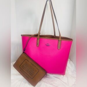 Coach Reversible Leather Tote with Baby Zippy Pouch – Brown & Fuchsia